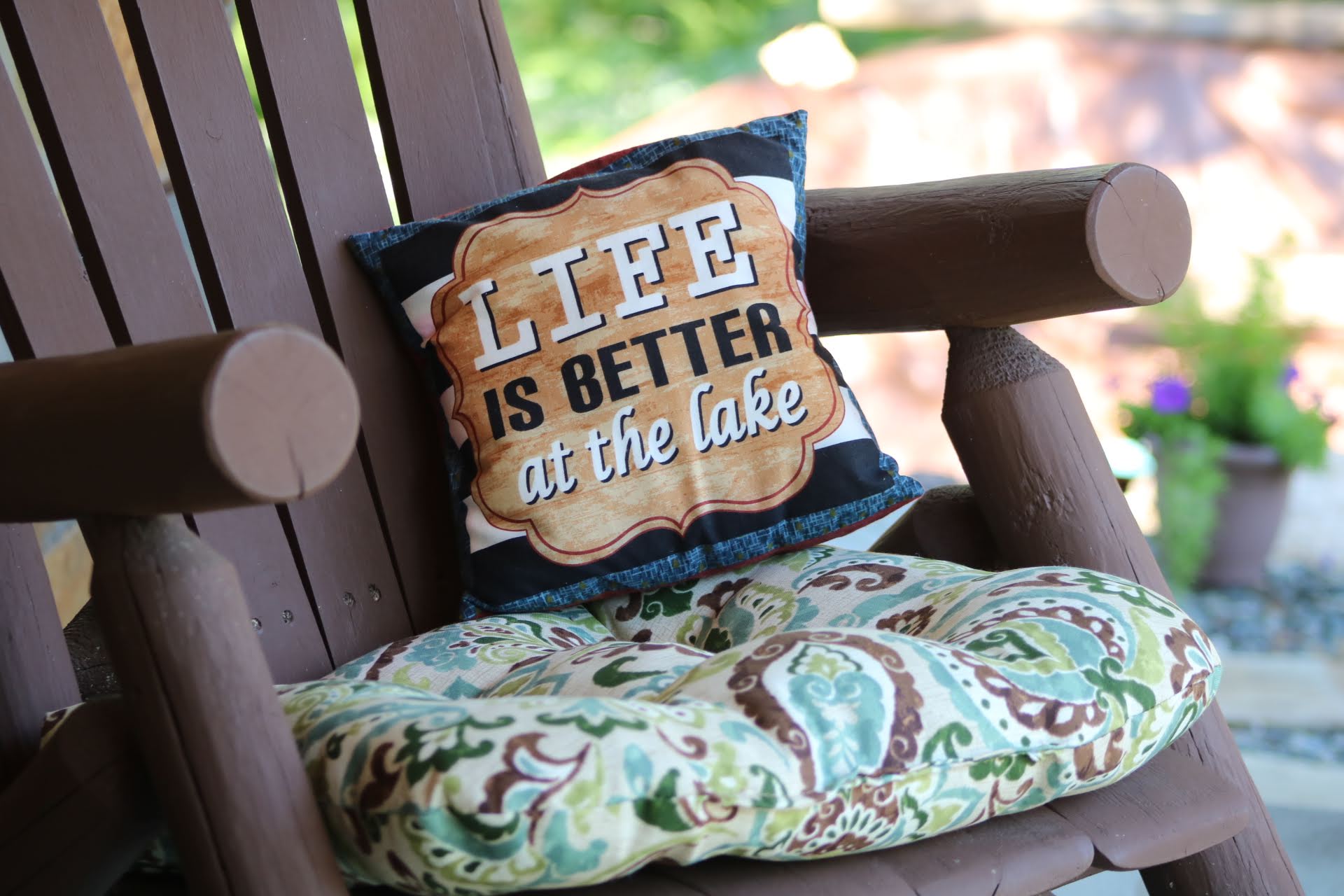 Lake life pillow on chair